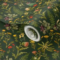 vintage  wildflowers -dark green