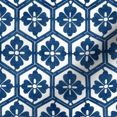 Japanese Hexagonal Stencil1 large indigo-white