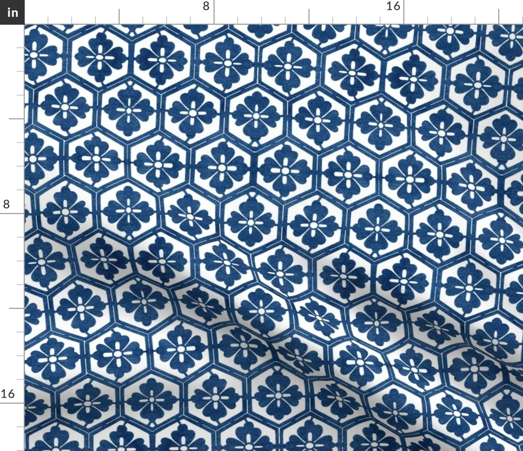 Japanese Hexagonal Stencil1 large indigo-white