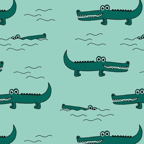 Little sweet crocodile baby alligator jungle love zoo illustration boys mint green