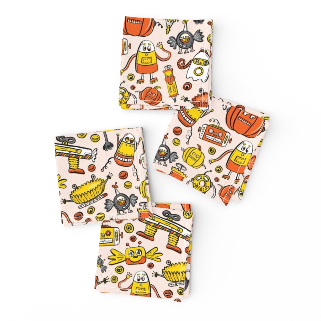 Monster Halloween Candy Bots in Orange, Yellow, Black, & Gray  // Fall Holiday Themed Candy Shaped Robots // Nerdy Halloween