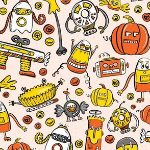 Monster Halloween Candy Bots in Orange, Yellow, Black, & Gray  // Fall Holiday Themed Candy Shaped Robots // Nerdy Halloween