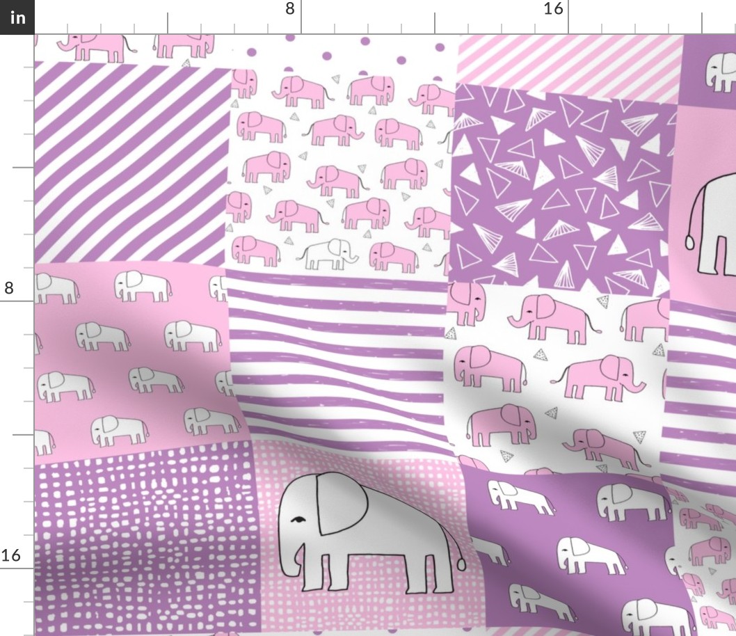 elephants elephant baby cheater quilt - cute baby nursery crib sheet, baby blanket fabric -purple and pink