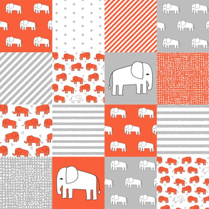 elephant baby cheater quilt - cute baby nursery crib sheet, baby blanket fabric - orange