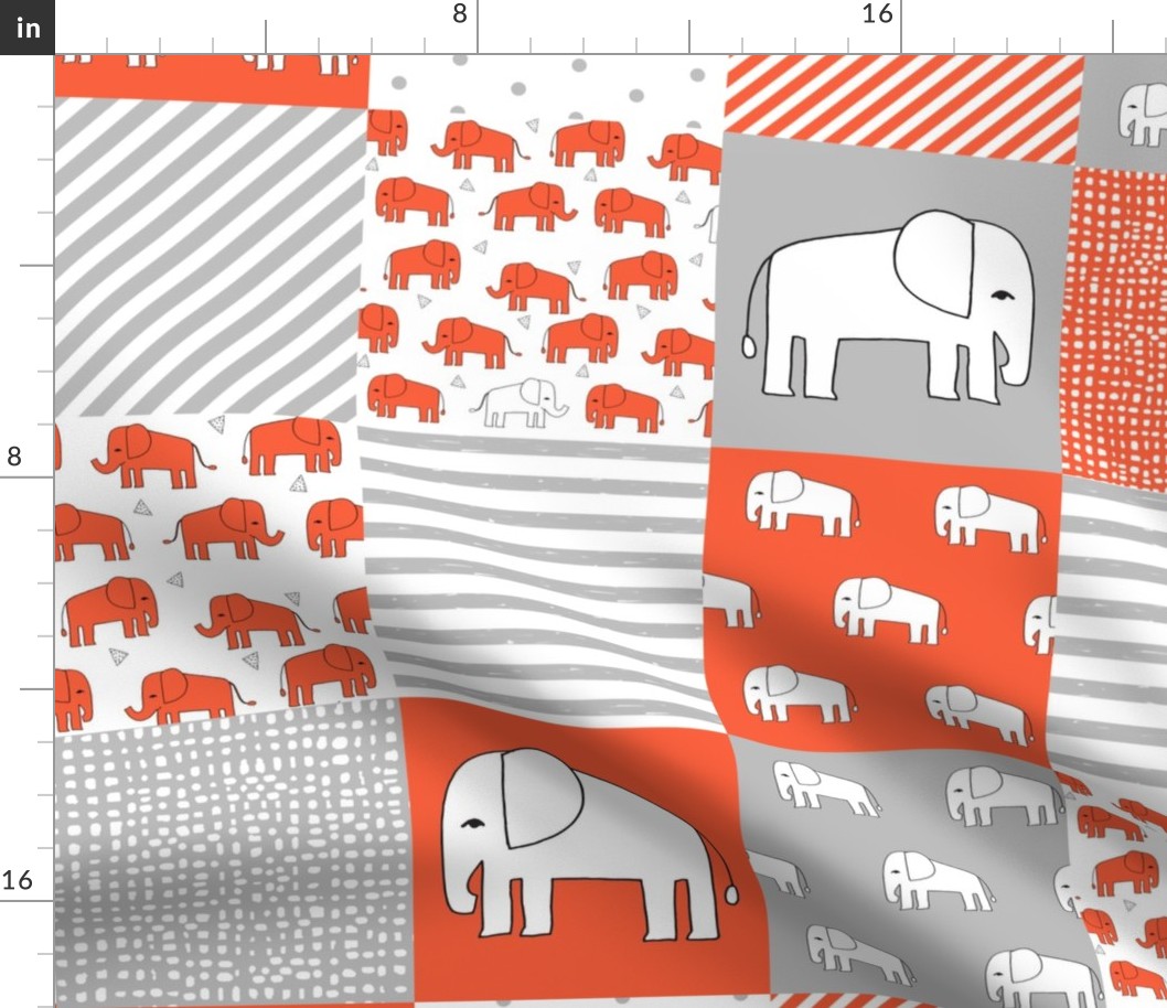 elephant baby cheater quilt - cute baby nursery crib sheet, baby blanket fabric - orange