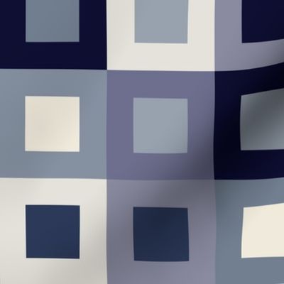 Square In Square - Small - Indigo - Cheater Quilt, Wholecloth Quilt