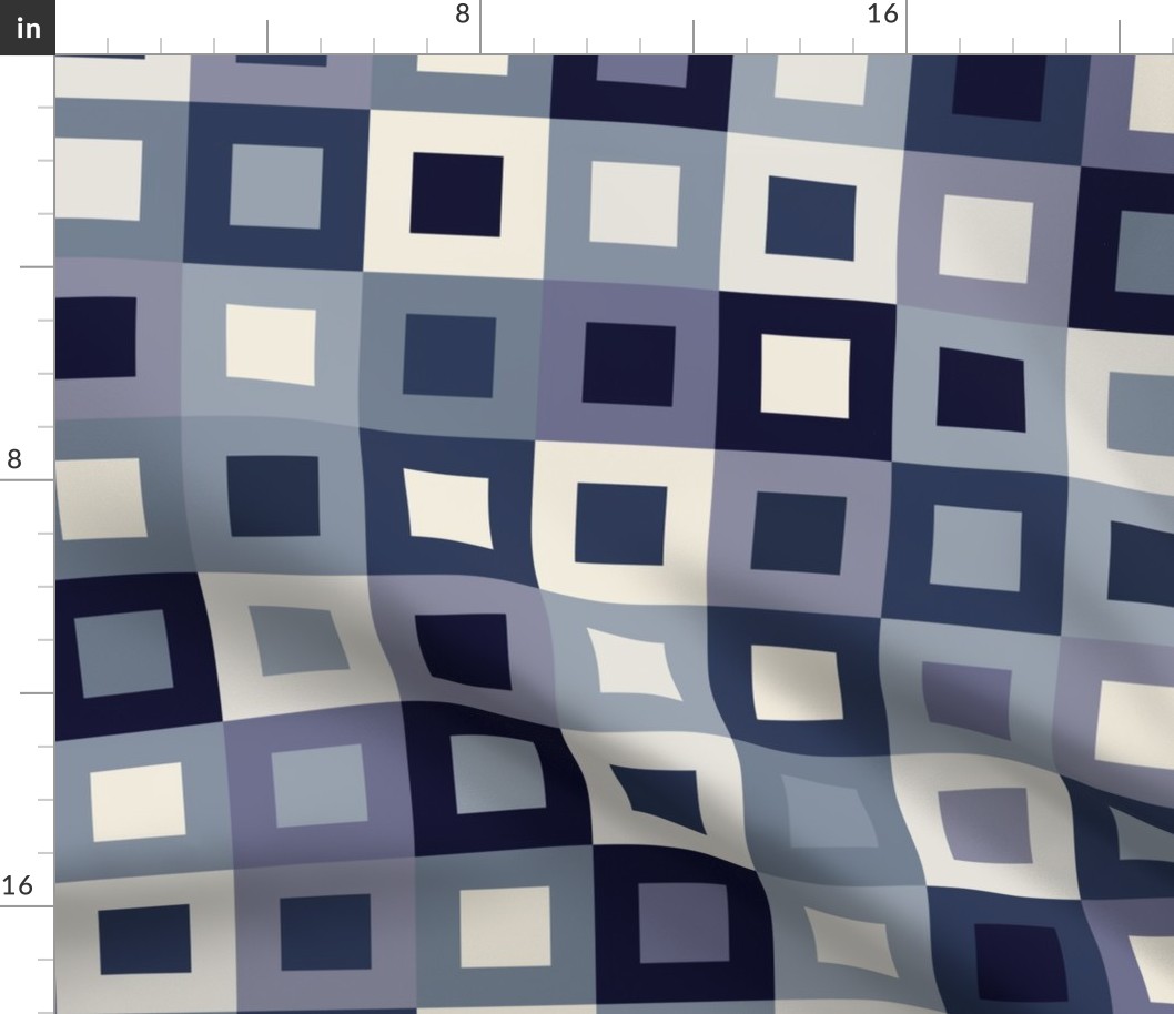 Square In Square - Small - Indigo - Cheater Quilt, Wholecloth Quilt