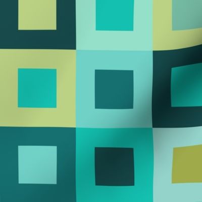 Square In Square - Turquoise- Cheater Quilt, Wholecloth Quilt, 