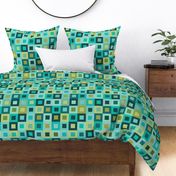 Square In Square - Turquoise- Cheater Quilt, Wholecloth Quilt, 