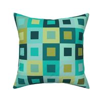 Square In Square - Turquoise- Cheater Quilt, Wholecloth Quilt, 