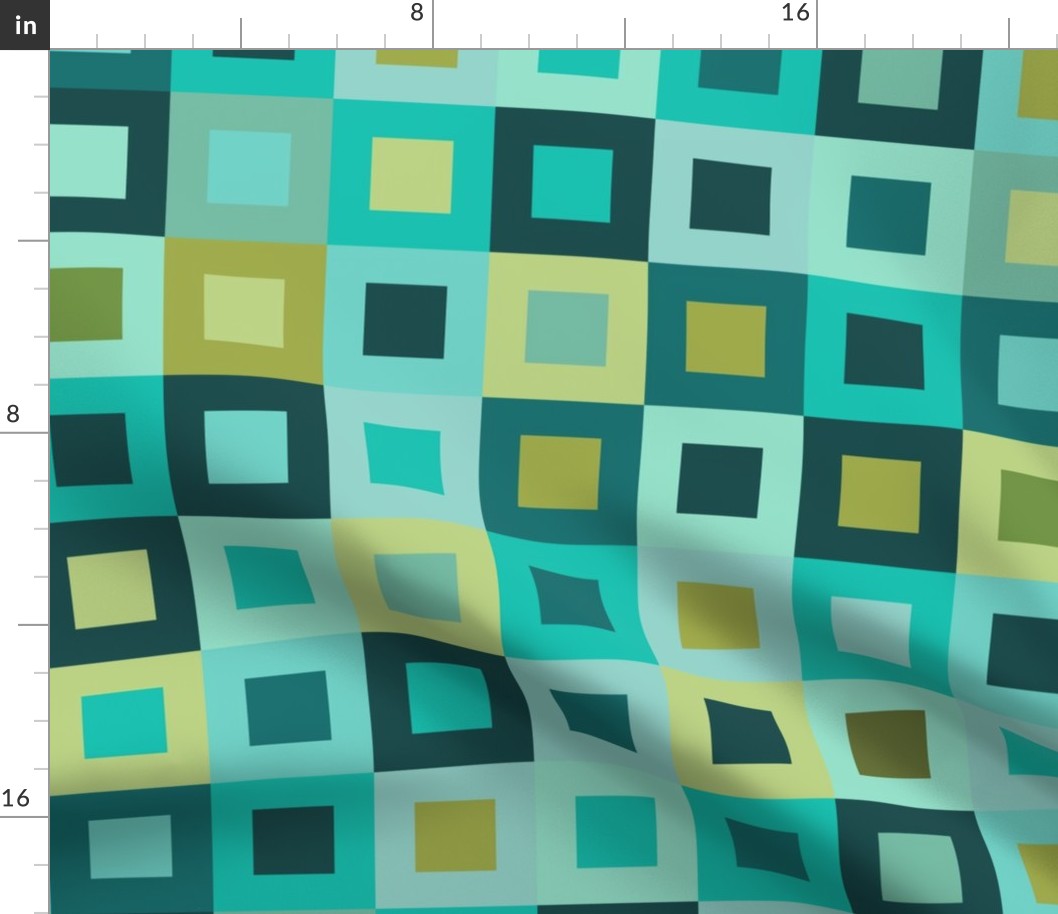 Square In Square - Turquoise- Cheater Quilt, Wholecloth Quilt, 