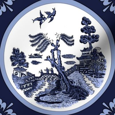 blue willow round tile 8x8