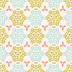 Trendy Yellow and Blue Pastel Ornamental Damask