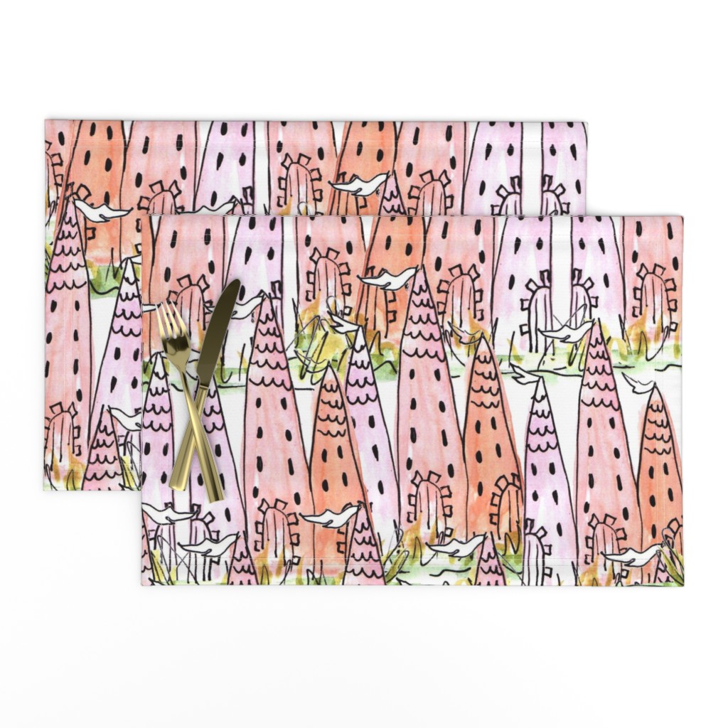 castles hand drawn watercolor fairytale 