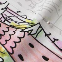 castles hand drawn watercolor fairytale 