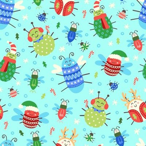 Jolly Christmas Insects on Aqua