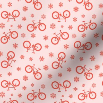 fat tire bikes - red on pink - winter sports