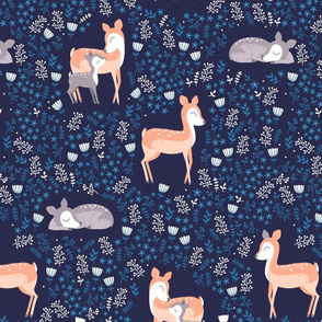 Floral Deer - navy