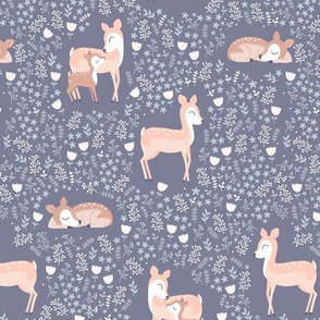 Floral Deer - purple grey