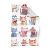 Happy Kitty CATS sketch  illustrations tea towel