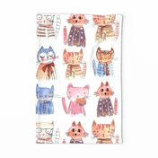 Happy Kitty CATS sketch  illustrations tea towel