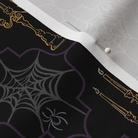 Creepy Golden Candelabras and Spiderwebs // Eggplant Purple Geometric Gallery // Hand Drawn Halloween Haunted House