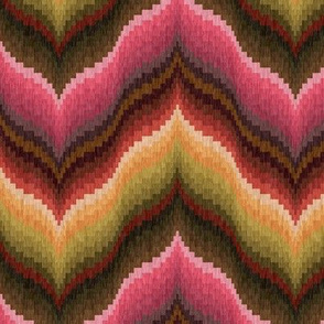 Bargello Curved Chervons in Pink and Brown