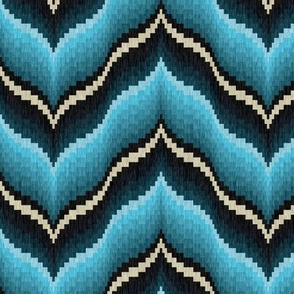 Bargello Curved Chevrons in Turquoise and Teal