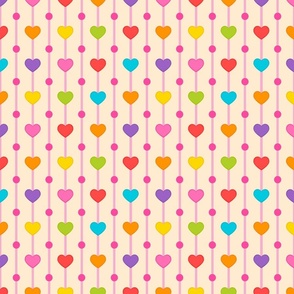 Rainbow Heart Dots, cream background 