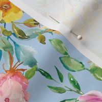 Watercolor Floral Garden -light blue