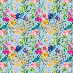 Watercolor Floral Garden -light blue