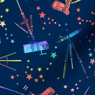 Telescopes - rainbow - navy background