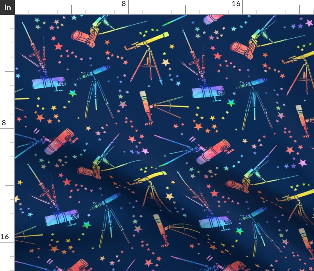 Telescopes - rainbow - navy background