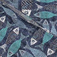 Fish in a mosaic block print style