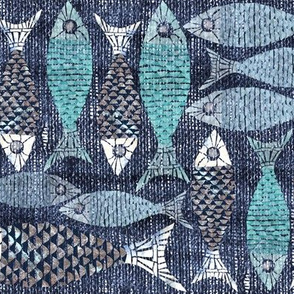 Fish in a mosaic block print style