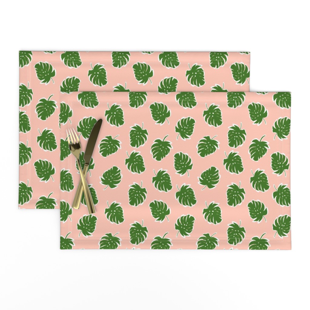 Green and Pink Monstera - quilt scale
