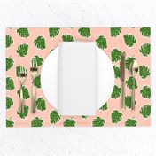 Green and Pink Monstera - quilt scale