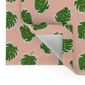 Green and Pink Monstera - quilt scale