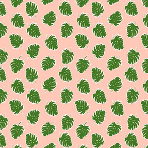 Green and Pink Monstera - quilt scale