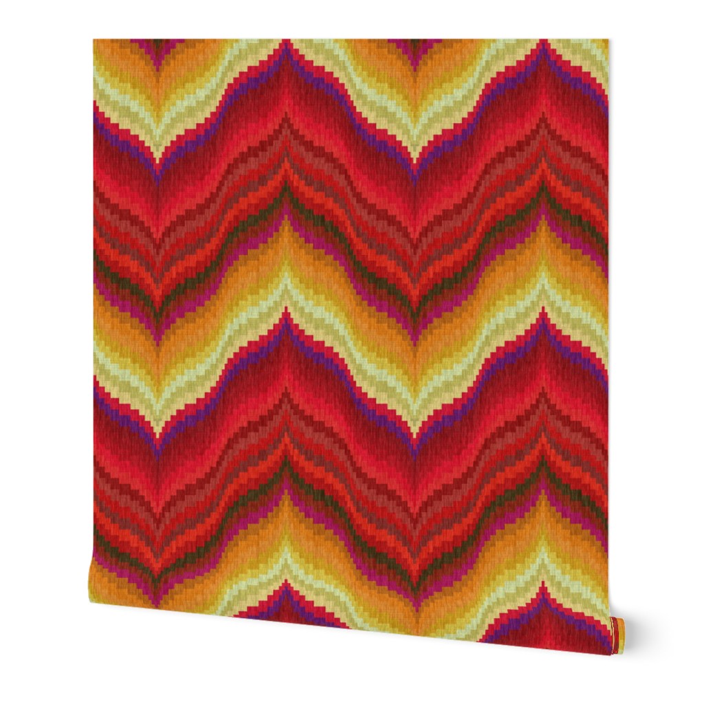 Bargello Curved Chevrons in Red and Gold