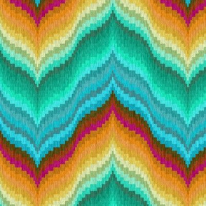 Bargello Curved Chevrons in Teal Mint and Golds