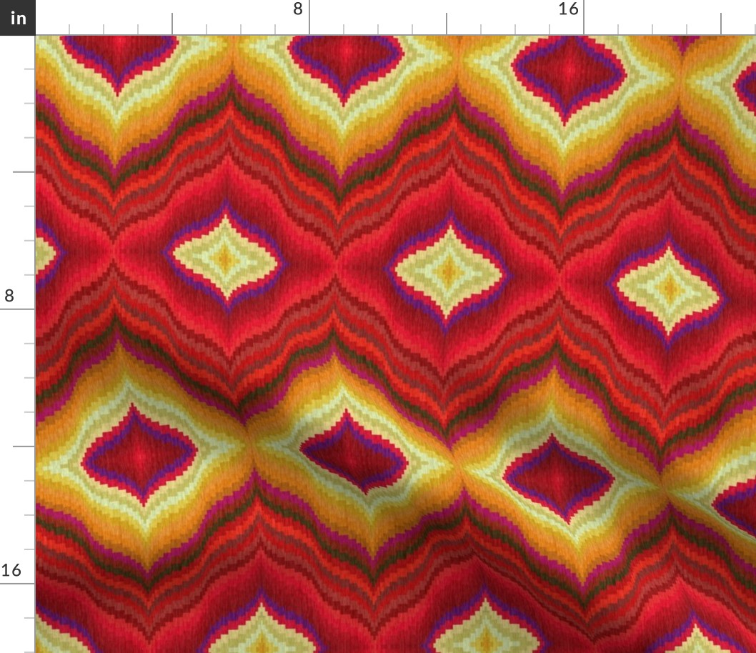 Bargello Diamonds in Red and Gold