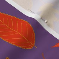 Fall Leaves Pattern on Purple with Colorful Leaf Illustrations