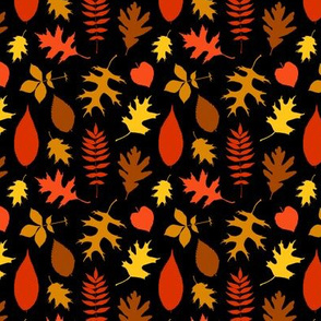 Mini Colorful Autumn Leaves Silhouettes Leaf Pattern on Black