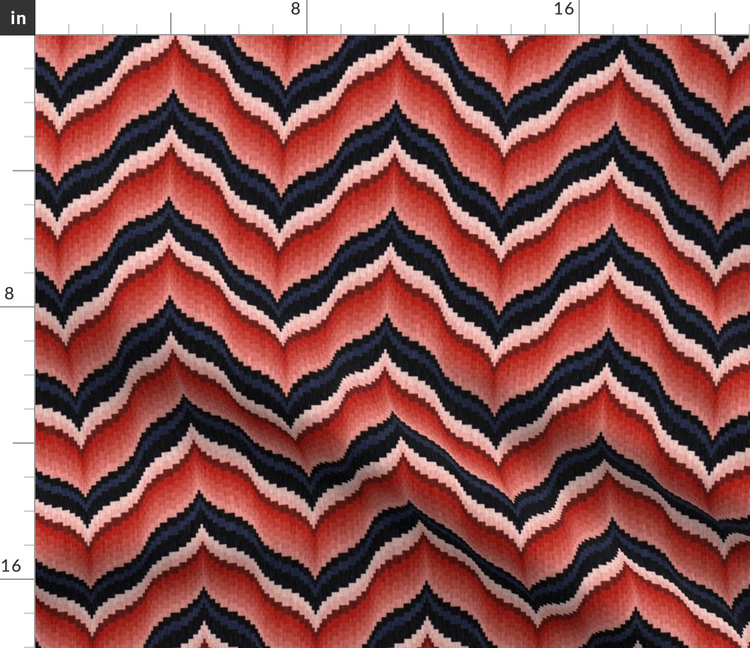 Bargello Curved Chevrons in Pink and Blue