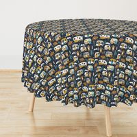 Small Scale / Vintage Camper Trailers / Dark Blue Linen Texture 