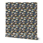 Small Scale / Vintage Camper Trailers / Dark Blue Linen Texture 