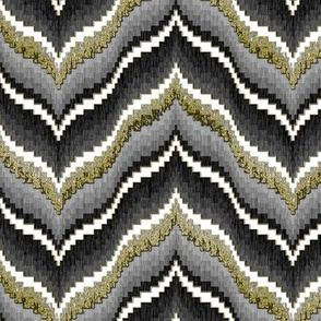 Bargello Curved Chevrons in Gray and Faux Gold