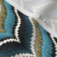 Bargello Curved Chevrons in Light Blue With Faux Gold