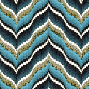 Bargello Curved Chevrons in Light Blue With Faux Gold